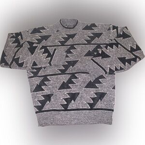 Vintage Sears & Roebuck 80s 90s Geometric Black Gray Knit Funky Crewneck Sweater